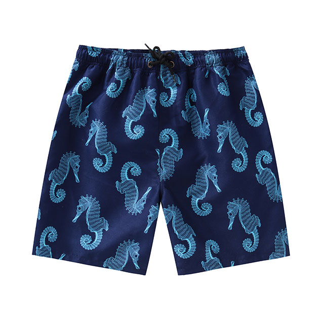 Navy seahorse-print resort shorts