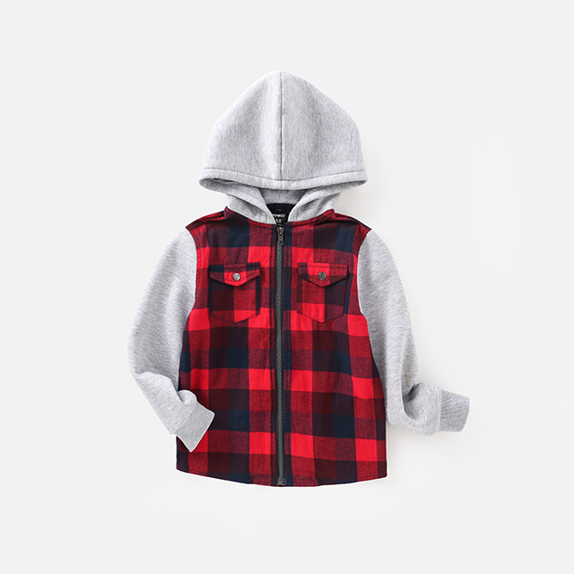 Kids' red plaid hooded jacket